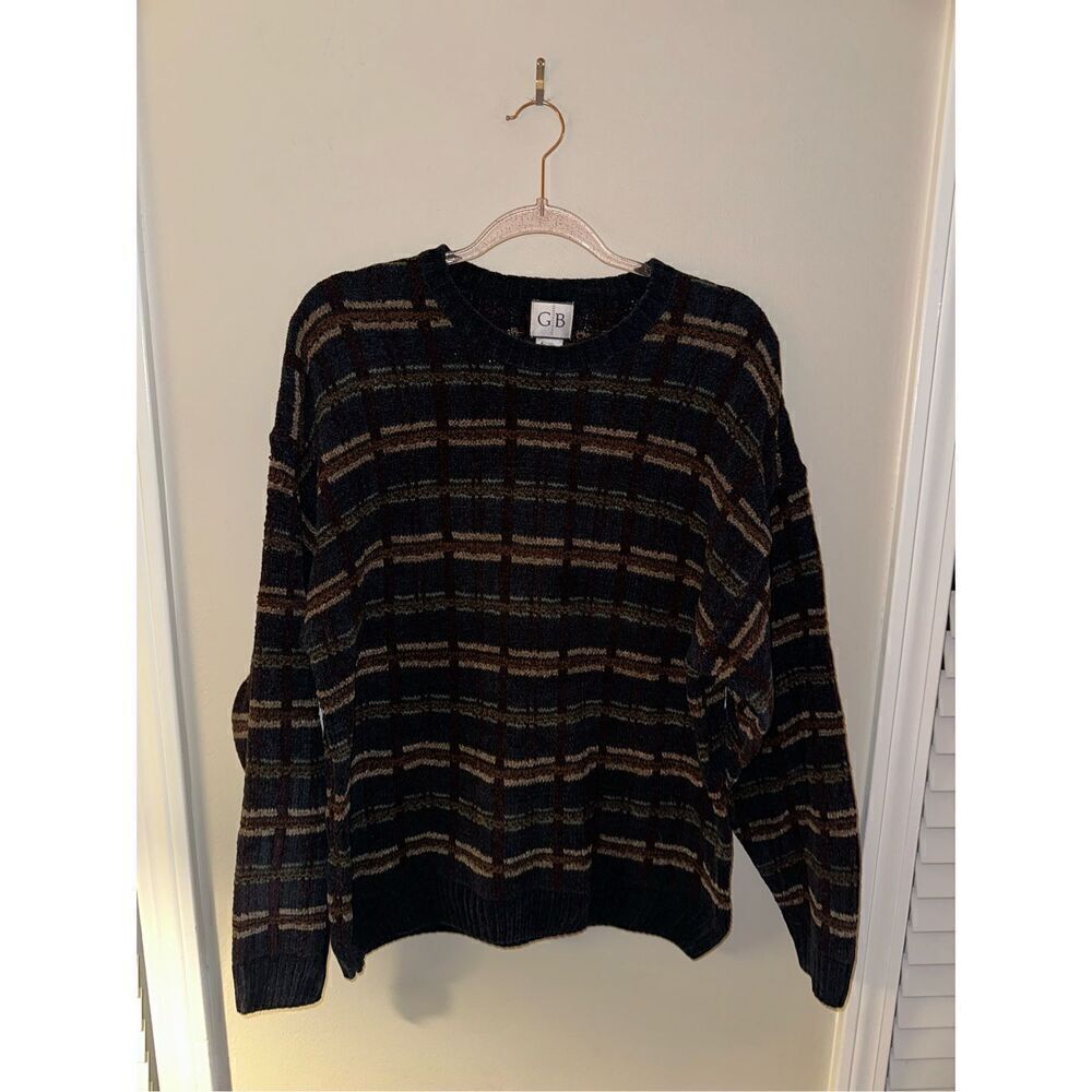 Vintage Geoffrey Beene Coogi Style Sweater L Navy Plaid